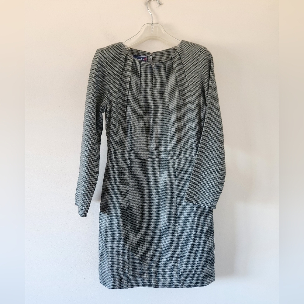 NWOT JOHNNIE-O | silk wool retro plaid dress workwear Green houndstooth Sz SMALL